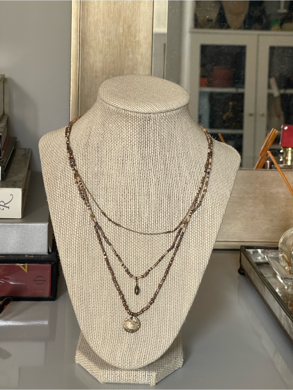 Layered Brown Beaded Pendant Necklace - Women Jewelry